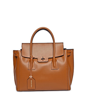 Кожена дамска чанта в цвят коняк Sidney снимка