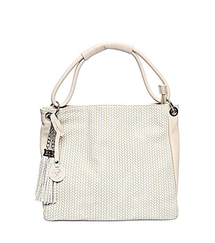 Бежова дамска чанта от естествена кожа снимка