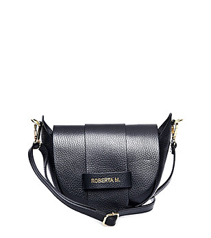 Черна дамска кожена чанта за рамо снимка