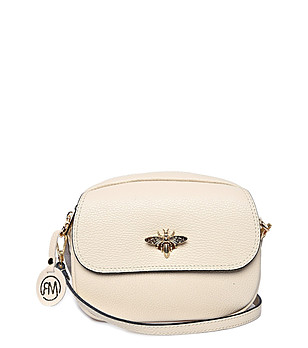 Дамска светлобежова чанта от естествена кожа  снимка