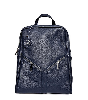 Тъмносиня дамска кожена раница Ramira снимка