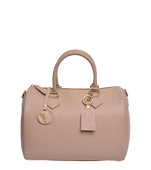 Дамска кожена чанта от естествена кожа в бежово снимка