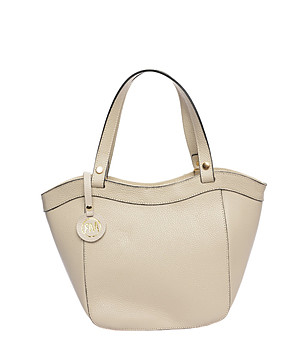 Дамска бежова чанта от естествена кожа  снимка