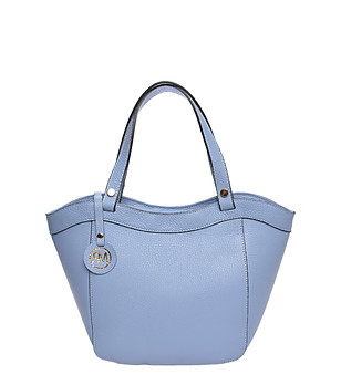 Дамска синя чанта от естествена кожа снимка