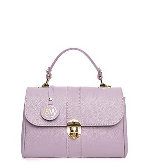 Светлолилава дамска кожена чанта снимка