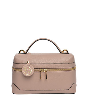  Малка кожена дамска чанта в цвят пудра снимка