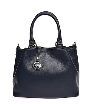 Тъмносиня дамска кожена чанта снимка