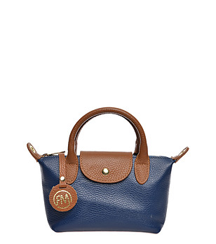 Кожена дамска чанта в тъмносиньо и кафяво снимка