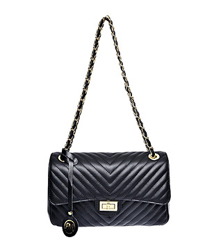 Дамска чанта от естествена кожа в черен цвят   снимка