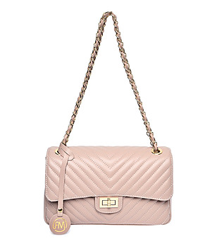 Дамска чанта от естествена кожа в цвят пудра  снимка