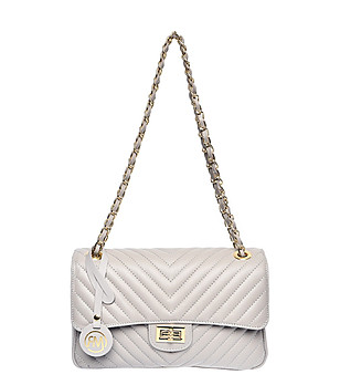 Сива дамска чанта от естествена кожа  снимка