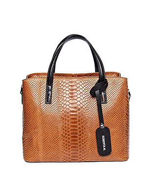 Дамска кожена чанта в нюанс на цвят коняк Jane снимка