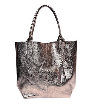 Дамска кожена чанта в бронзов нюанс  снимка