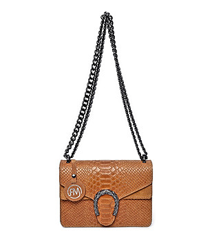 Дамска чанта с кроко релеф Rikita в цвят коняк снимка