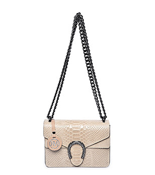 Дамска чанта с кроко релеф в опушен кафяв цвят Rikita снимка