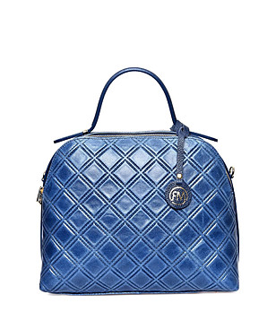 Синя кожена дамска чанта на ромбове Xita снимка