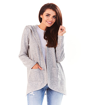 Дамска жилетка в сив меланж с качулка Eliana снимка