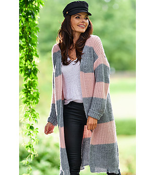 Дълга дамска жилетка в сиво и пудра Darla снимка