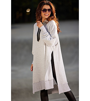 Дълъг памучен дамски суитшърт в сив меланж Roxandra снимка