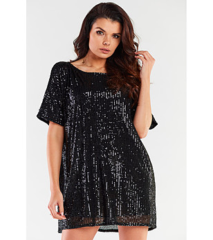 Къса ефектна рокля с пайети в черно Jina снимка