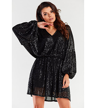 Къса рокля в черно с пайети Vanessa снимка