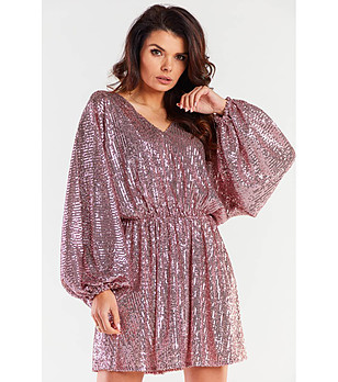 Къса рокля в розово с пайети Vanessa снимка