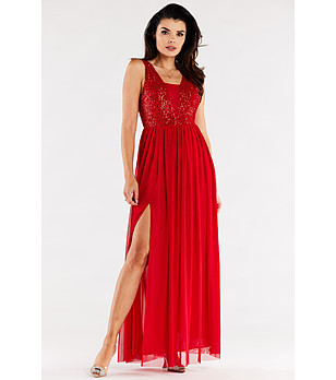 Дълга елегантна рокля с пайети в червено Kassidy снимка