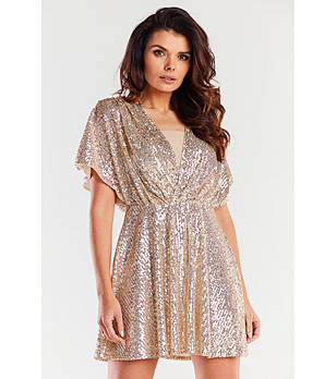 Рокля в бежово с пайети Tina снимка