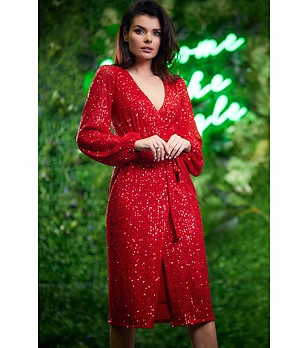 Червена рокля с пайети Doty снимка