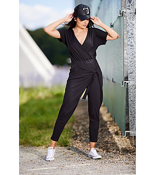 Ефектен черен дамски памучен гащеризон Galy снимка