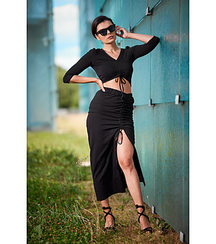 Дълга черна пола с цепка Xsandra снимка