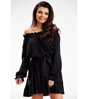 Черна рокля с еластично деколте Zuzane снимка