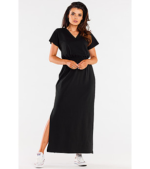 Дълга лятна черна памучна рокля снимка