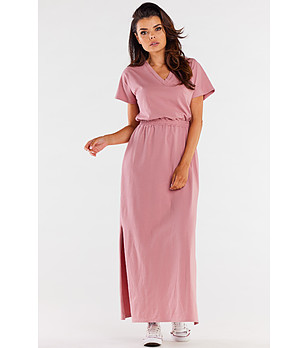 Дълга лятна розова памучна рокля снимка