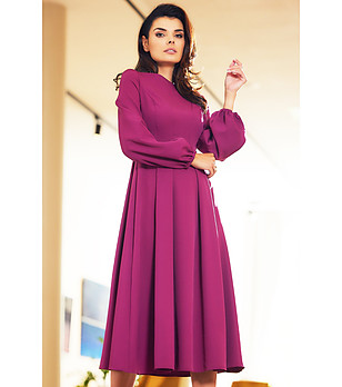 Рокля в цвят слива с буфан ръкави Tenesy снимка