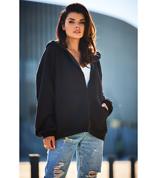 Памучен oversize дамски черен суитшърт Hola снимка