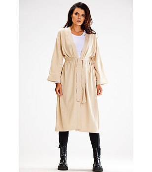 Светлобежова дълга дамска жилетка Bonnie снимка