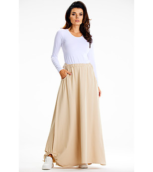 Памучна бежова дълга пола Sandra снимка