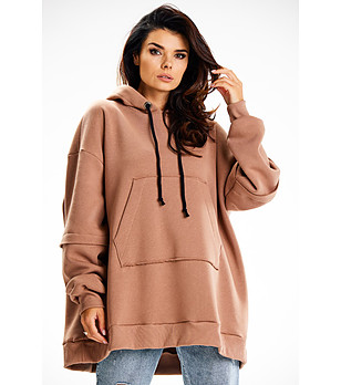 Бежов памучен овърсайз дамски суитшърт Lorna снимка