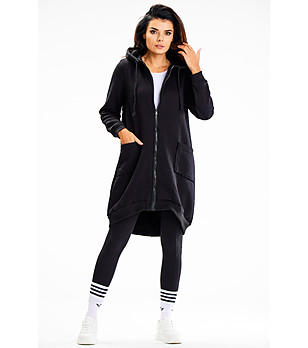 Асиметричен дамски памучен суитшърт в черно Natalia снимка