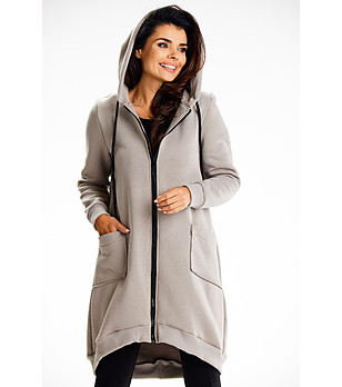 Асиметричен дамски памучен суитшърт в сиво Natalia снимка