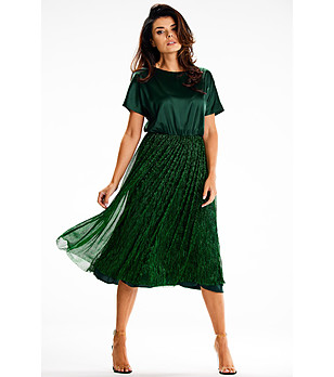 Тъмнозелена рокля с тюл Deina снимка