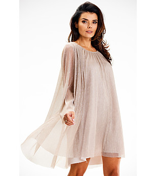 Бежова рокля с пайети Sabina снимка