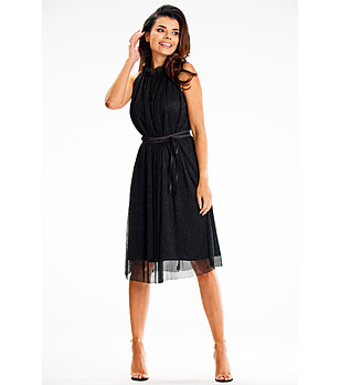 Черна рокля с връзка при талията Tina снимка