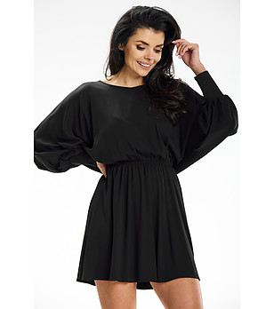Къса черна рокля с буфан ръкави Ella снимка