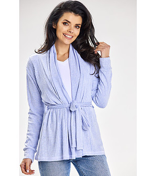 Синя дамска жилетка с връзка Zera снимка