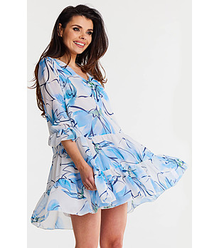 Рокля в бяло и светлосиньо Grethen снимка