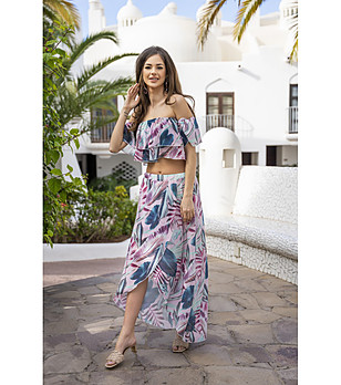 Дълга асиметрична пола в преобладаващо розово и синьо Patty снимка