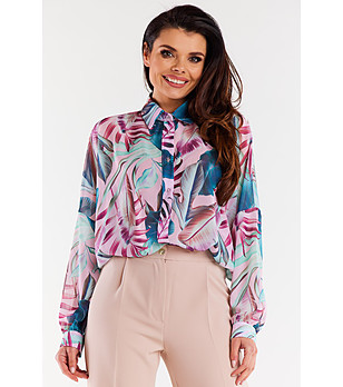 Многоцветна дамска риза в синьо и розово Luise снимка