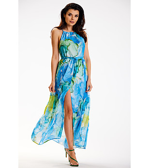 Ефирна синя рокля с принт Tonika снимка